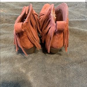 Rust fringe booties